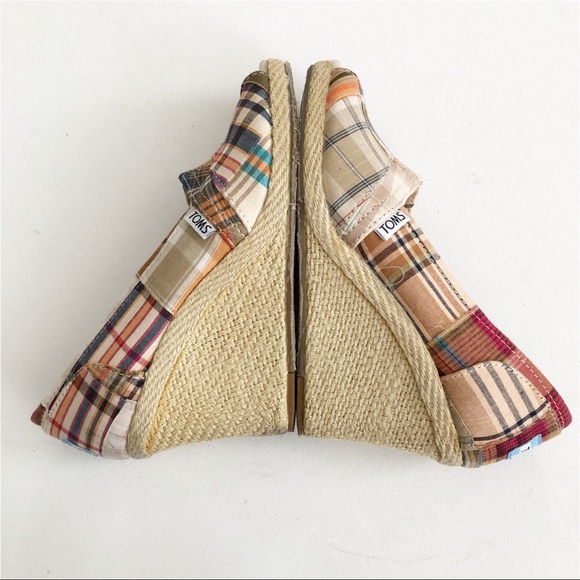 Toms Canvas Plaid Peep Toe Espadrille Wedge - Picture 6 of 8